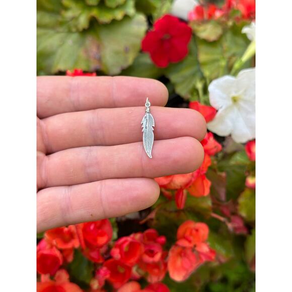 Sterling Silver Oxidized Feather Charm, Sterling Silver Oxidized Feather Charm - Picture 2 of 3